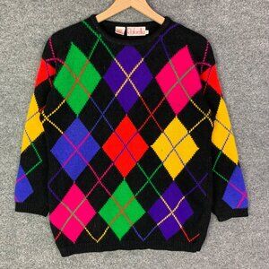 Vintage Rafaella Argyle Sweater Colorful Diamond Pattern Rabbit Hair Size Small‎